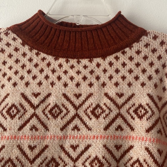 American Eagle NWT Mock Neck Cropped Fair Isle Pullover Close Knit Sweat… - Picture 5 of 12